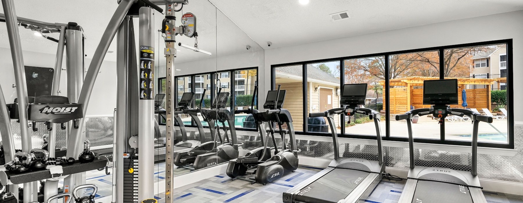 a gym with exercise equipment